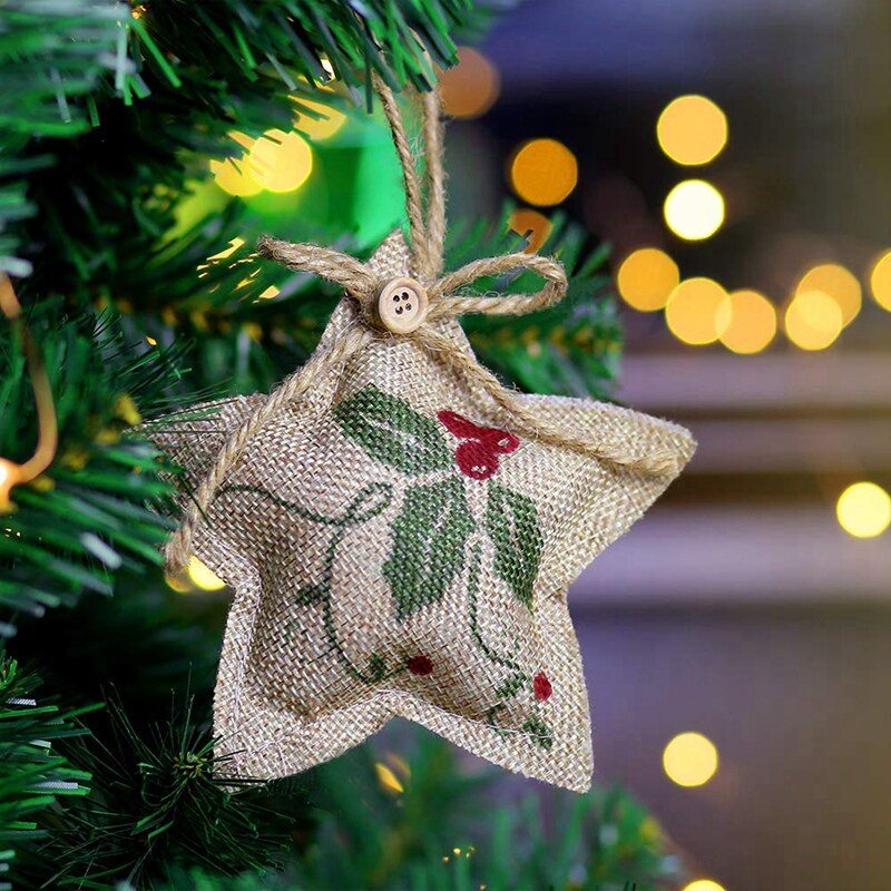 Rustieke Kerstboom Ornamenten Kous Decorations Jute Land Kerstsok Bal Boom Bell Met Rode En Groene Holly L