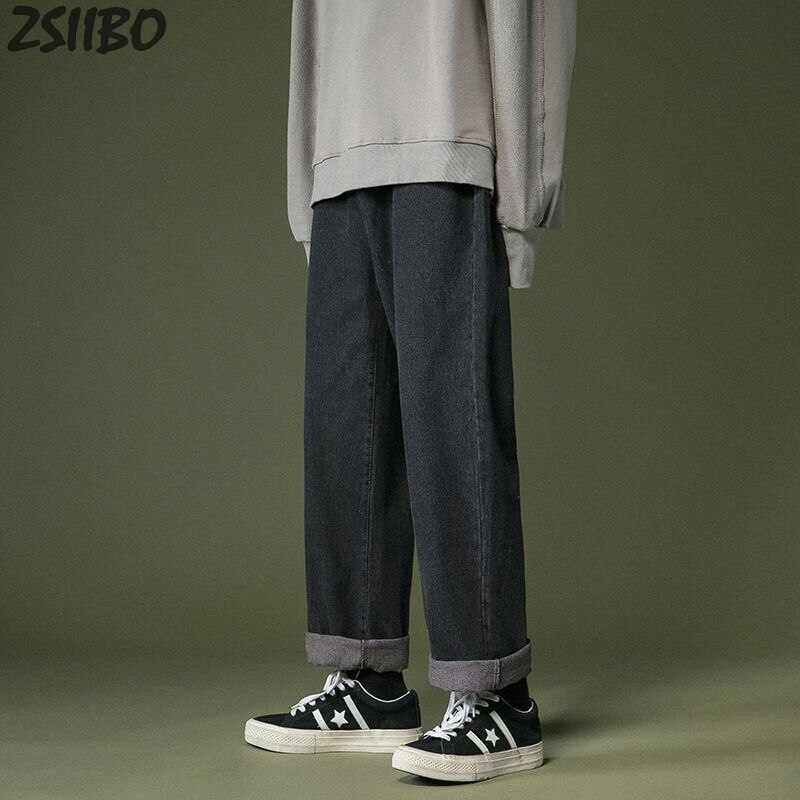 Oversize Men's Korean Fashoins Harem Blue Jeans Pants Unisex Vintage Straight Pants Harajuku Jeans Baggy Belt Denim Male: Hei / L