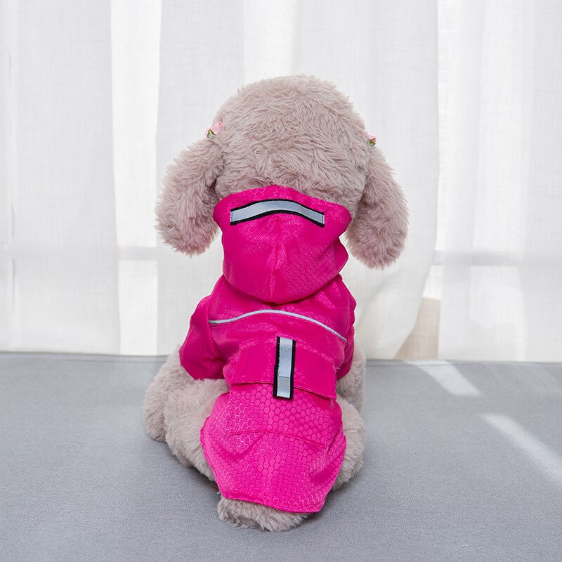 Pet Dog Hooded Raincoat With Pockets Reflective Two-legged Waterproof Coat Double-layered Hooded Jacket Puppy Dogs Clothing: rose red / XL