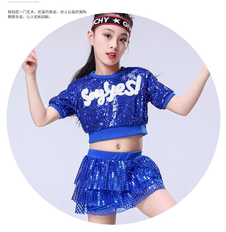 Jazz Costume Girls Blue Hip Hop Set Street Dance Performance Clothing Stage Wear Clothes Dance Costumes for Kids