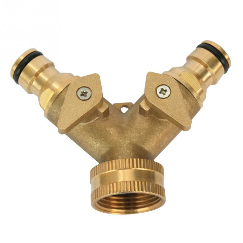 Gardening Irrigation Tool 3/4 Inch 2 Way Splitter Brass Water Hose Tap Quick Connector with