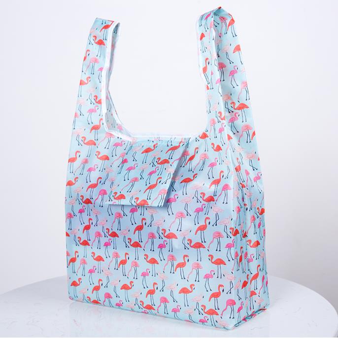 Green Foldable Reusable Eco Shopping Bag Flower Tote Folding Pink Flamingo Pocket Pouch Handbags Storage Bags: FB bule bird