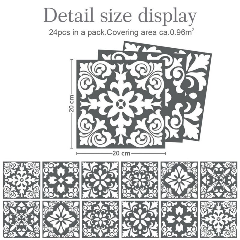 24 Pieces Of Mosaic Tile Stickers, Antique Tiles, Self-adhesive Tile Stickers (with Dumb Film) 15*15cm*24pcs: 20CM 20CM