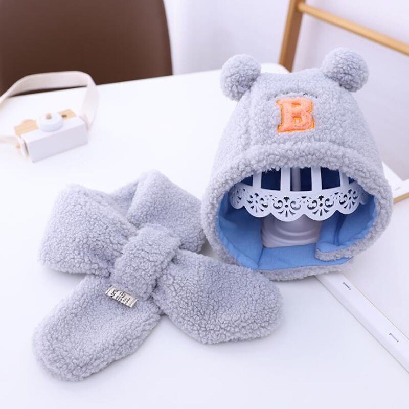 Doitbest vindtät baby barn mössa två bollar b bokstäver lammull varma pojkstickade mössor vinter 2 st pojke tjej mössa scarf set: Blå