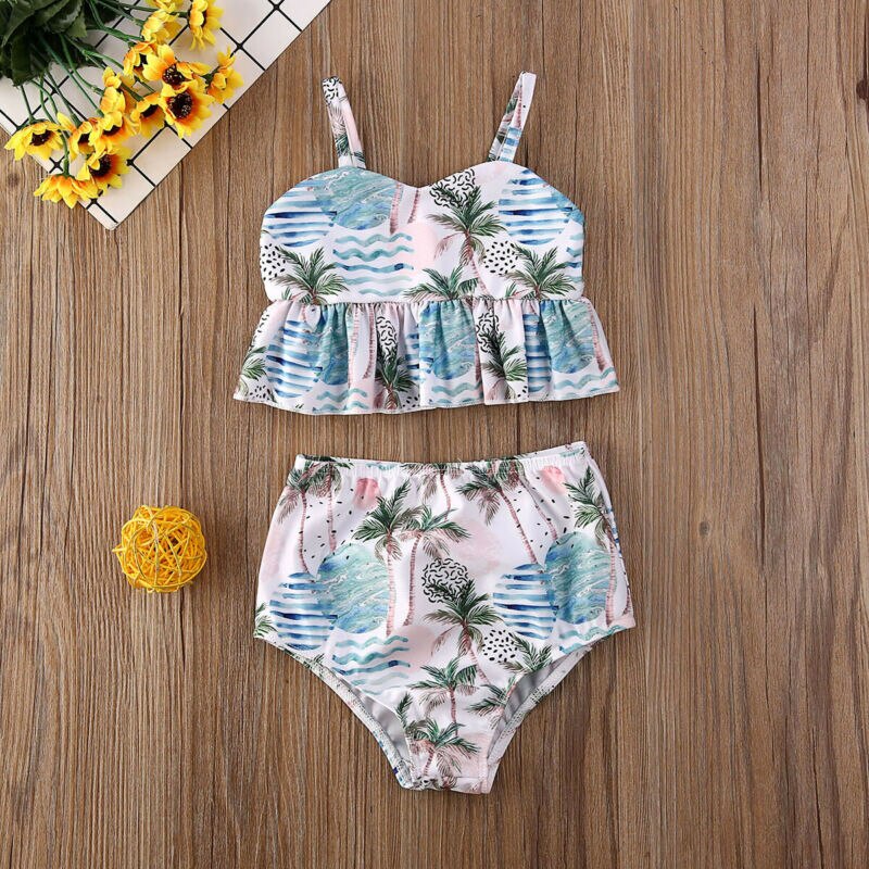 Søde baby børn piger bikini sæt badedragt blomstret ærmeløs beklædningsgenstand shorts sløjfe badetøj ferie strandtøj 2 stk outfits