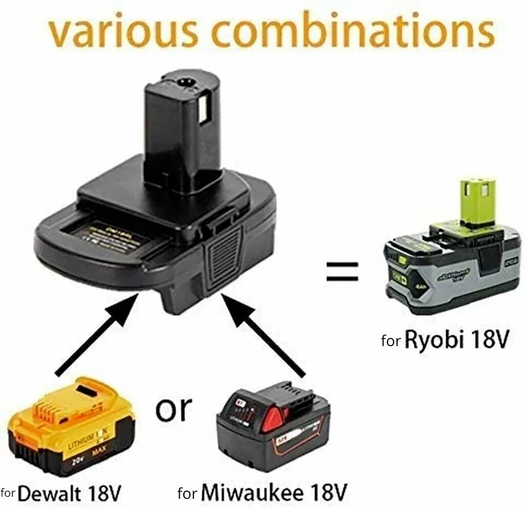 Adaptateur de batterie avec port USB pour Dewalt vers pour outils Ryobi pour batterie Milwaukee, conversion en batterie Lithium-ion Ryobi 18V