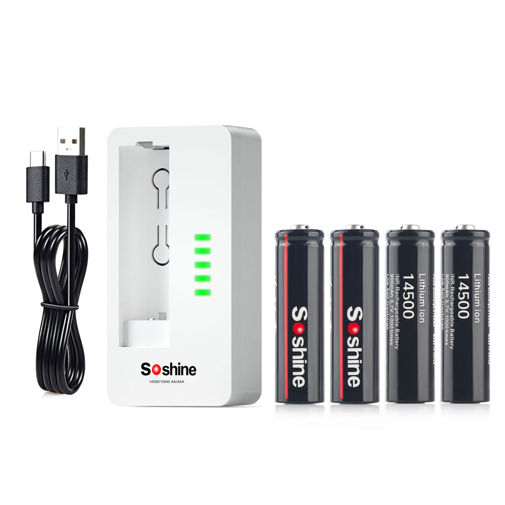 Batería de litio Soshine 3,7 14500 AA, batería recargable de 900mAh y cargador de batería recargable LiFePO4 de iones de litio 14500 10440: Gris