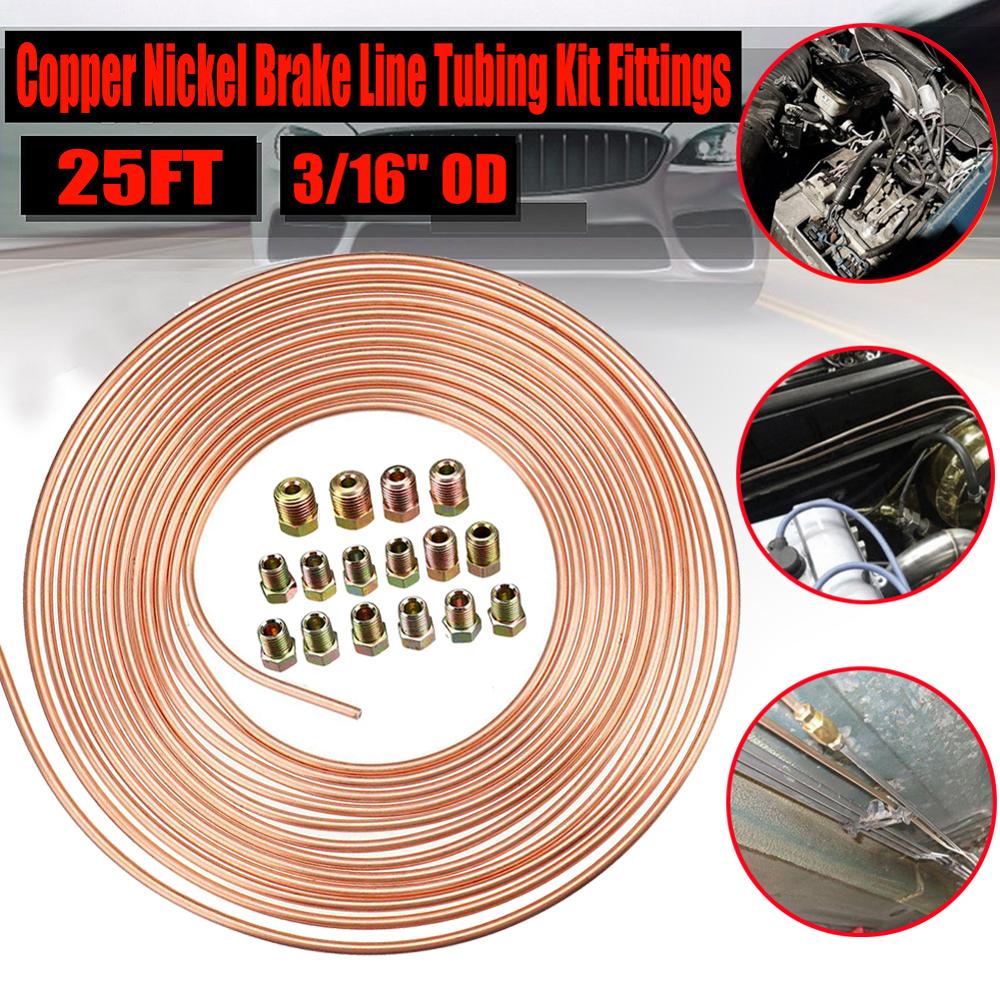 25ft/Roll Tube Coil 3/16" OD Copper Nickel Brake Line Tube Hose Transmission Shift Line Cable Wire Feeding Tube With 16PCS Nuts
