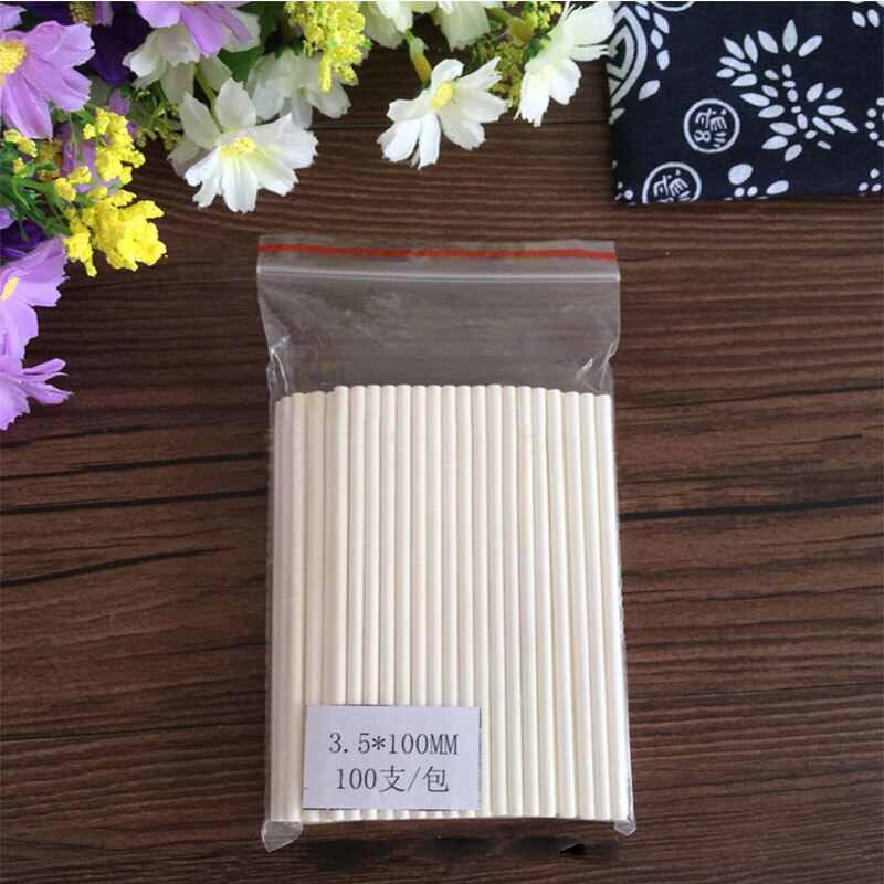 100 unids/set dulces tonto palos de papel de grado palo de piruleta Chocolate caramelo azúcar artes blanco DIY herramienta de molde 3 tamaños: 3.5x100mm