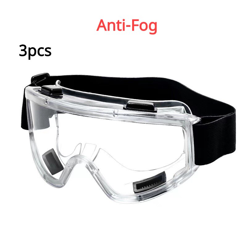 Sikkerhedsbrille anti-stænk støvtæt vindtæt laboratoriebriller øjenbeskyttelse industriel forskning sikkerhedsbriller klar linse: 3 stk anti-dug klar