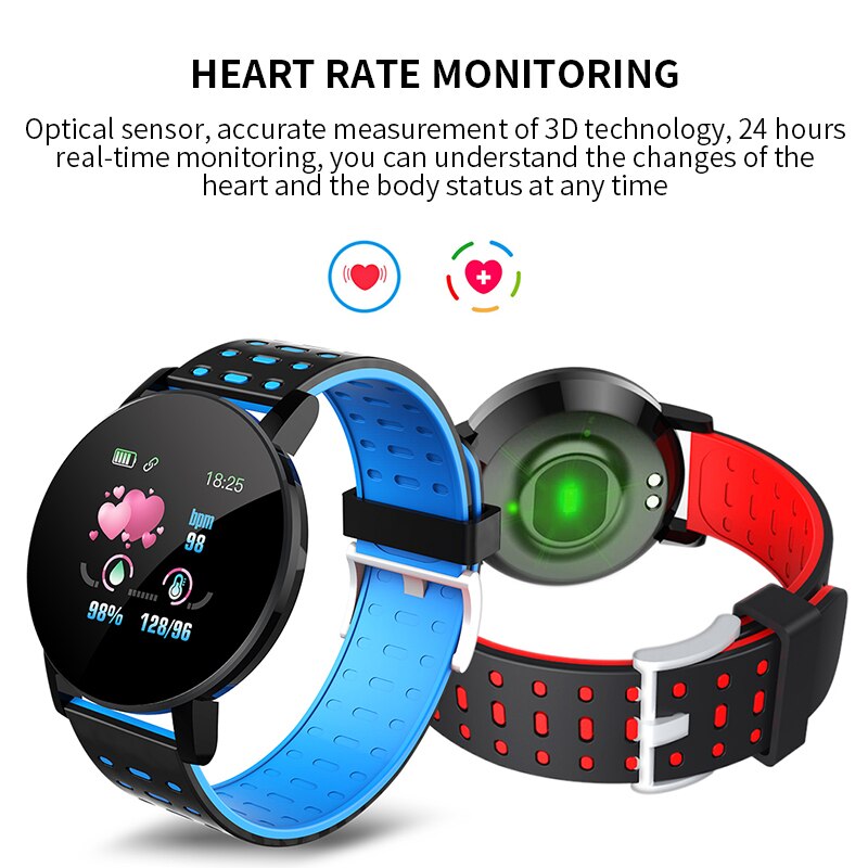 Bracelet connecté de Sport 119Plus pour hommes et femmes, avec moniteur de fréquence cardiaque, de pression artérielle et d'oxygène, étanche,