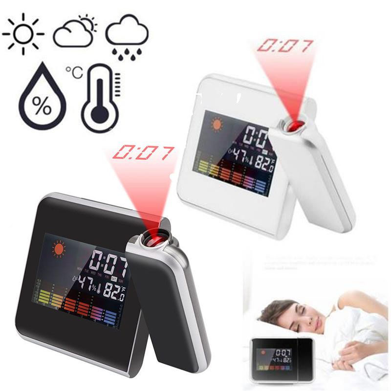 Digital Alarm Clock LED Projection Temperature Thermometer Desk Time Date Display Projector Calendar USB Charger Table Clock
