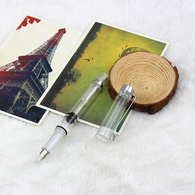 WING SUNG 3008 0.5mm Transparent Fountain Pen 9 Color Pick Fountain Pens Writing Portable Caneta Office School Supplies: Q / 0.38mm