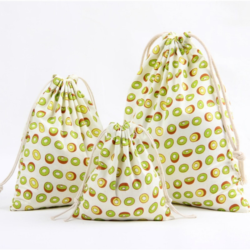 Bolsa con cordón y de frutas de 3 tamaños, bolsa de almacenamiento de bolsillo con de Kiwi, mochila para mujer, bolsas de tela de algodón