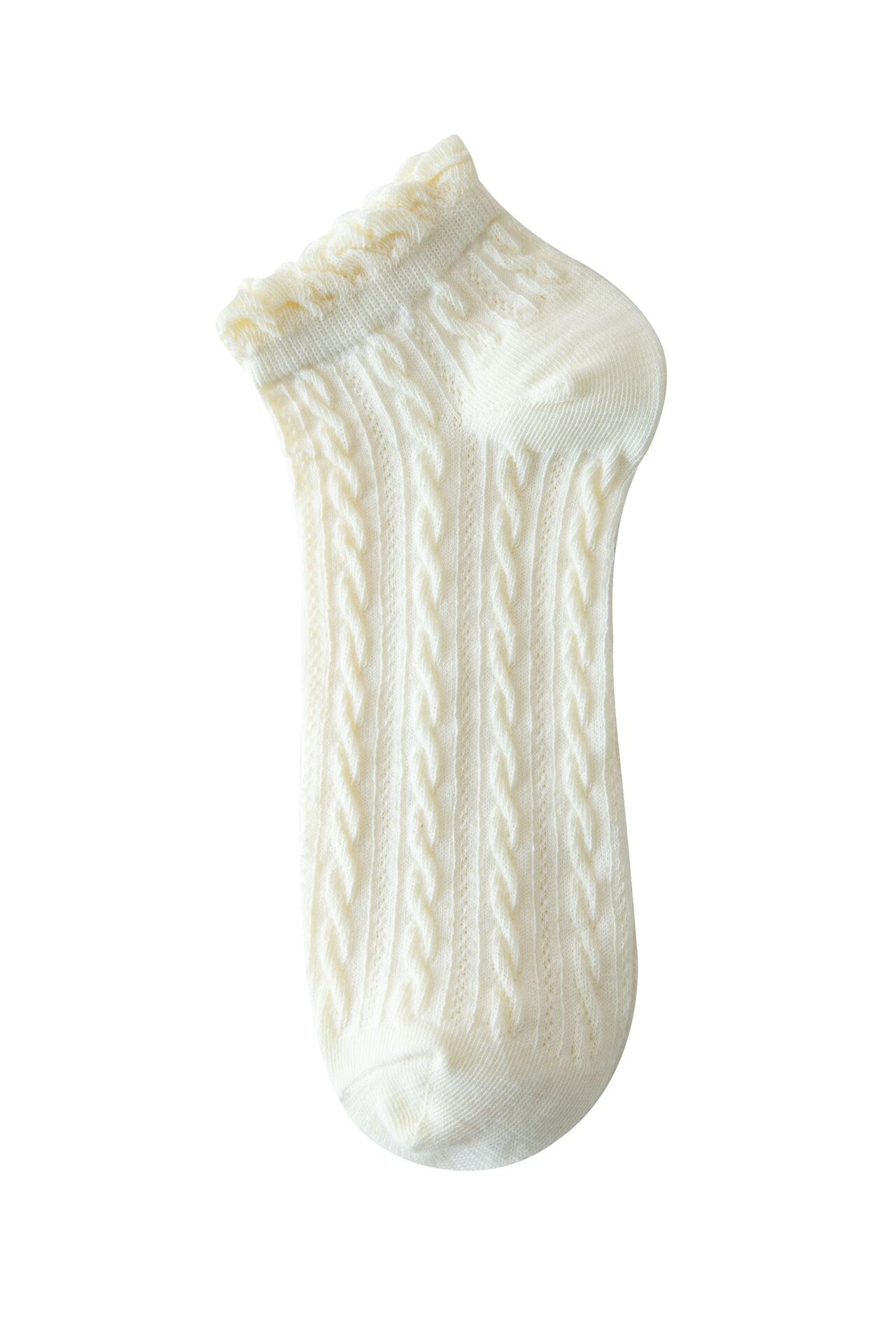 Calcetines de algodón de estilo japonés para mujer, calcetín con volantes, Color liso, negro y blanco, coreana: nai white-short