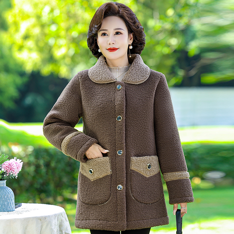 Chaqueta de Otoño Invierno para mujer, abrigo cálido de lana gruesa, abrigo de piel de cordero para mujer, vestido suelto medio largo para madre, chaqueta femenina