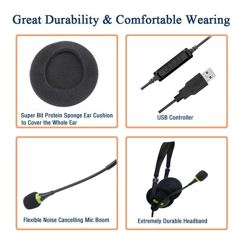 Wired Headphones With Microphone Over Ear Headsets Bass HiFi Sound Music Stereo Comfortable Earphone For PC
