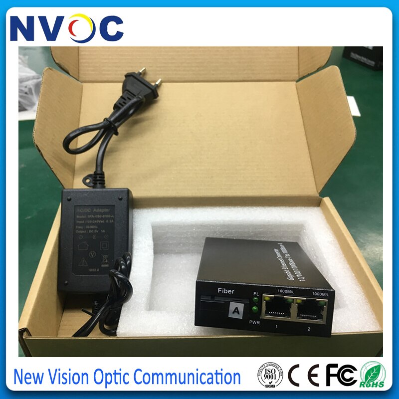 1 1000M Fiber+2 10/100/1000 RJ45 Fiber Media Converter,20KM,Ethernet Fiber Optic Switch,Euro Charger,External Power Supply