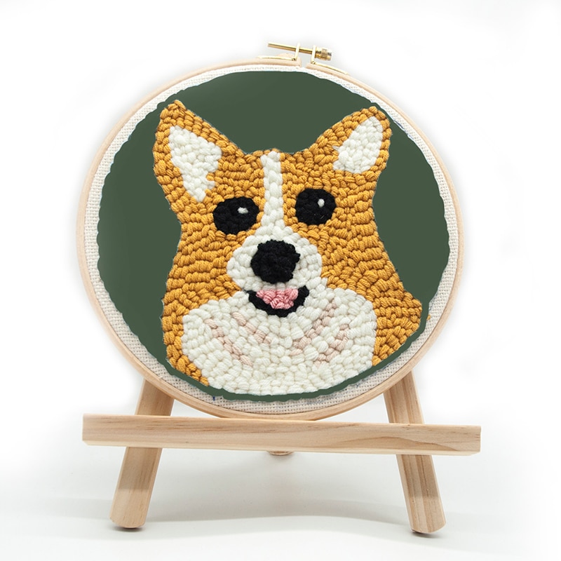 corgi slag nål startpakke tegneserie broderi håndarbeid ull arbeid håndlagde sysett håndverk valp: Med slagnål