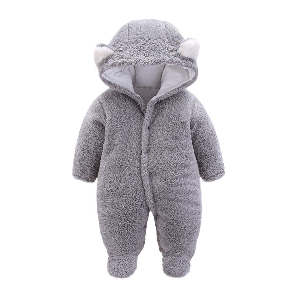 Winter Warm Cotton Casual Newborn Cute Bear winter Hooded Jumpsuit Bag Foot Romper For Baby Boy Baby Girl: Gray  / 12M