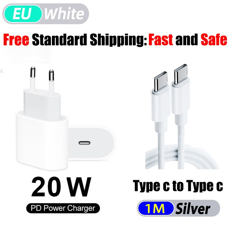 20w Pd Usb C ładowarka dla Iphone 12 Pro Max 11 Xs Xr 8 szybka ładowarka typu C Qc 3.0 dla Xiaomi Huawei Samsung telefon szybkie ładowanie: 20W EU Plug C2C
