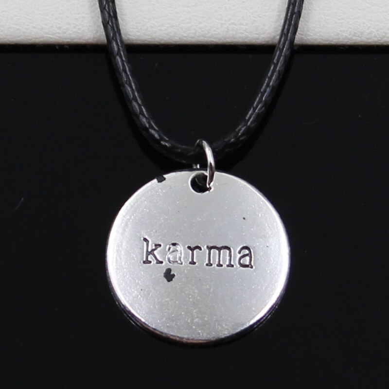 Tibetan Silver Color Pendant Plates Karma Necklace Choker Black Leather Cord Factory Price Handmade Jewelry