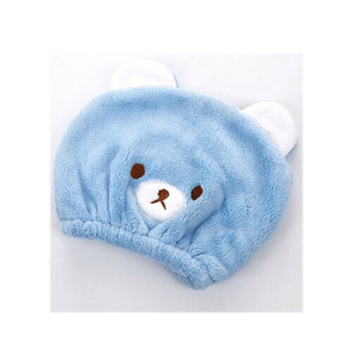Schattige kindermeisjes jongens hoeden haar drogen tulband handdoek cartoon snel drogend haar gewikkeld badmuts dier borduurwerk super absorberend: Blauw