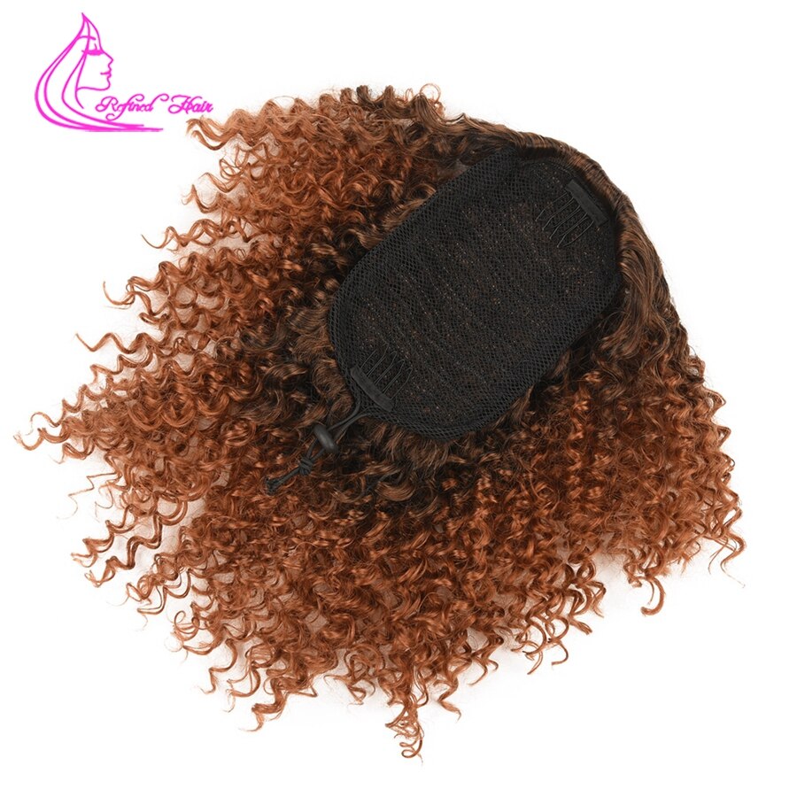 Refined Hair Synthetic Curly Ponytail 8 Inch Mixed Color Drawstring Ponytail Hairpieces With Two Combs Black Brown Burgundy
