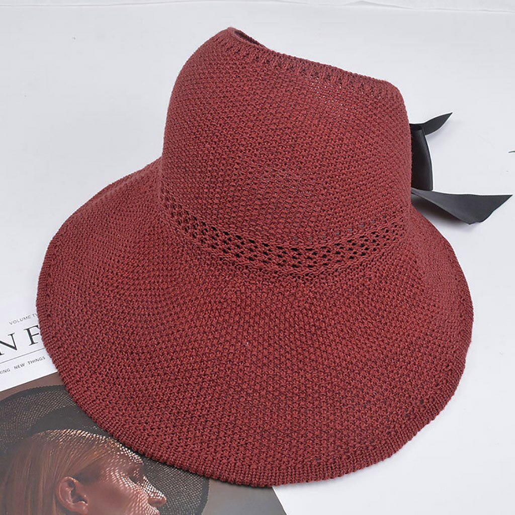 Chapeaux de soleil pour les femmes chapeau d'été chapeau de paille visière décontracté large bord disquette pliable solide été soleil plage chapeau T424: RD