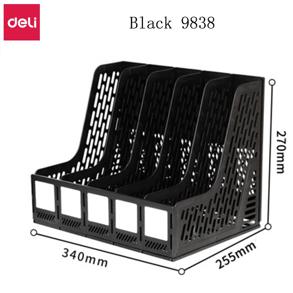Deli Large Capacity Thickened Folder Storage Box Pen Holder Multi-layer File Rack Book Stand Office Supplies File Storage Basket: Black 9838