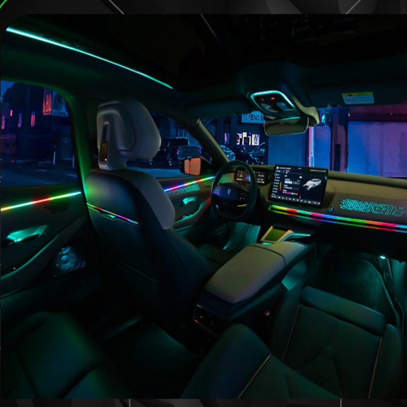 Luz ambiental LED sinfónica para coche 64 RGB guía de luz acrílica Interior atmósfera de decoración de coche de fibra óptica 18/14/10/6 en 1 Universal