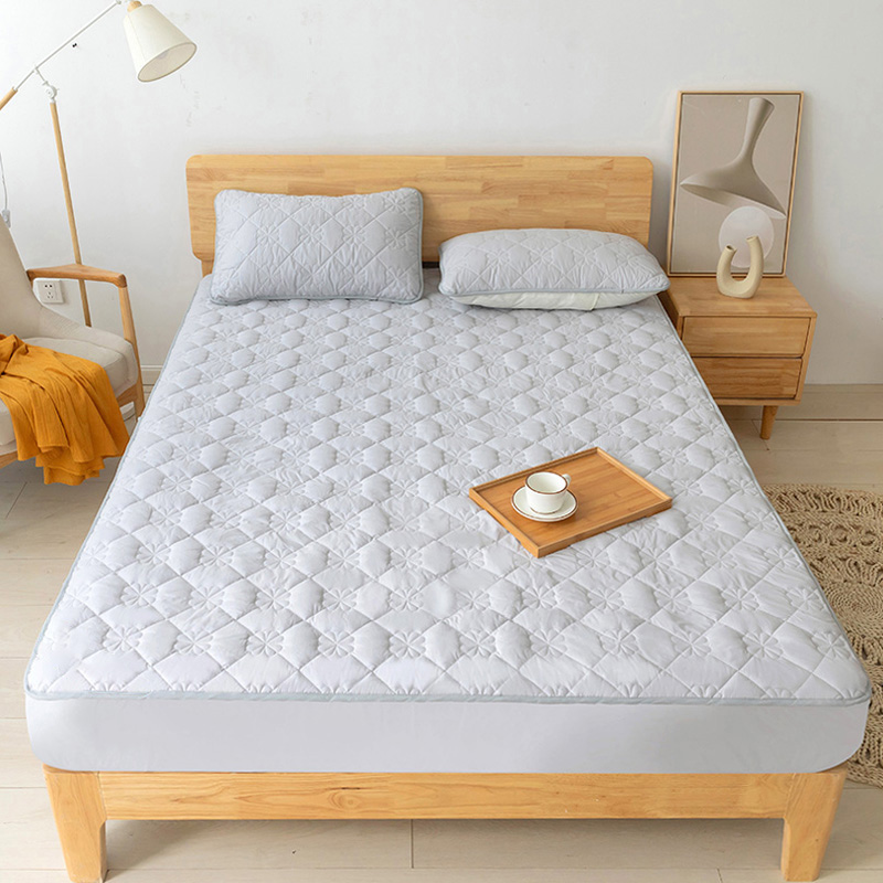 100% Katoen Matrashoes Anti-Bacteriële Effen Gewatteerde Matrasbeschermer Bed Uitgerust Laken Matras Topper: Light Grey / 150X200X30cm