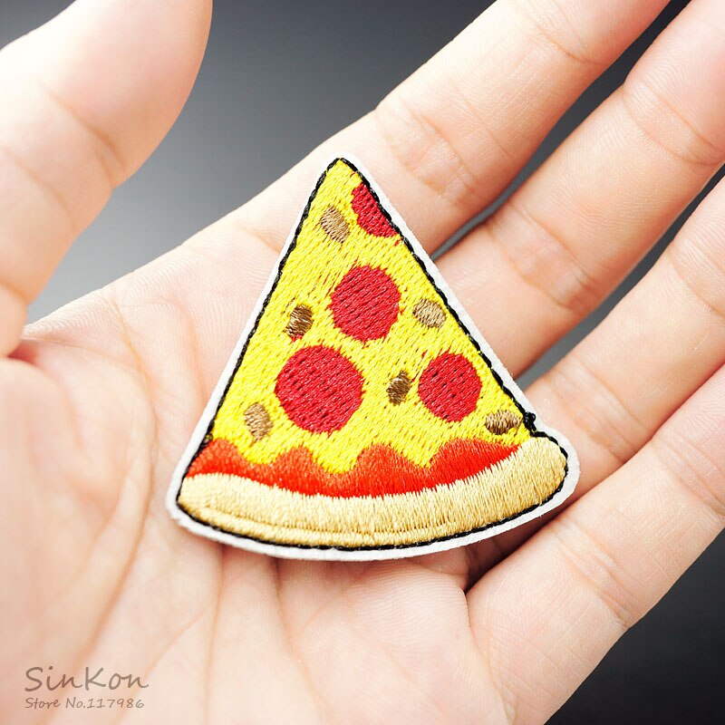 1Pcs Pizza (Size:5.1X5.1 Cm) diy Doek Badges Geborduurde Applique Naaien Patch Kleding Stickers Kleding Kledingstuk Accessoires