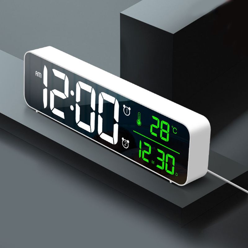 Electronic LED Digital Large Display Morning Alarm Clock Music Brightness USB Rechargeable Clock Snooze Timer for Home