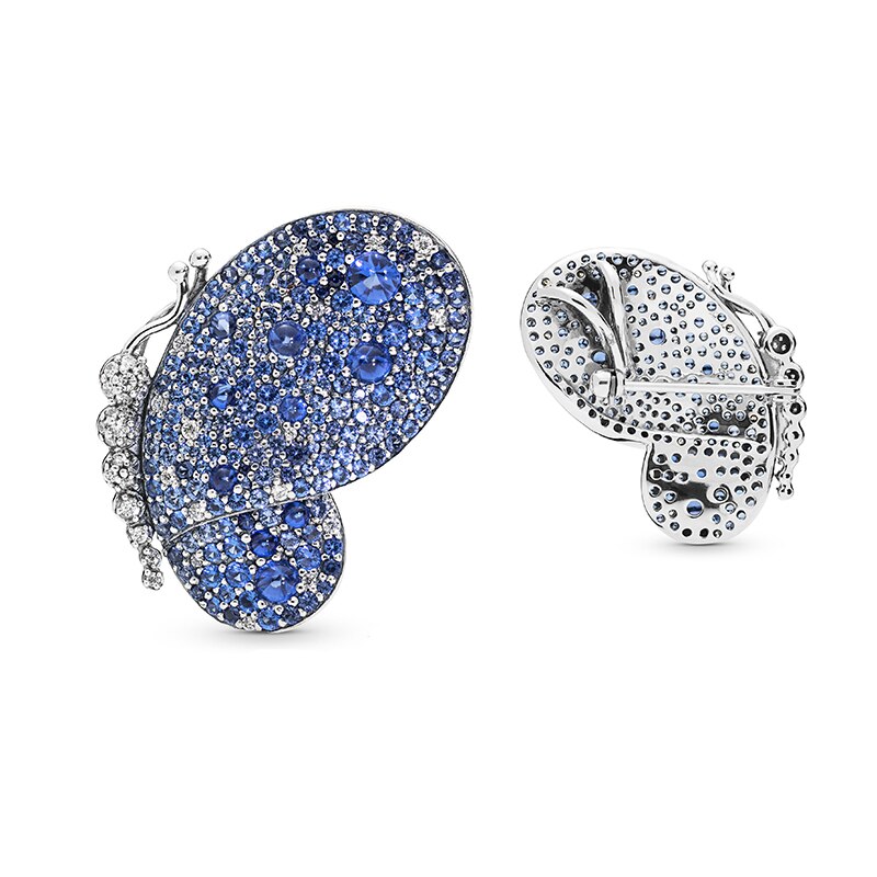 Kakany Blue Pavé Butterfly Brooch - Sterling Silver - Exquisite Women's Accessory