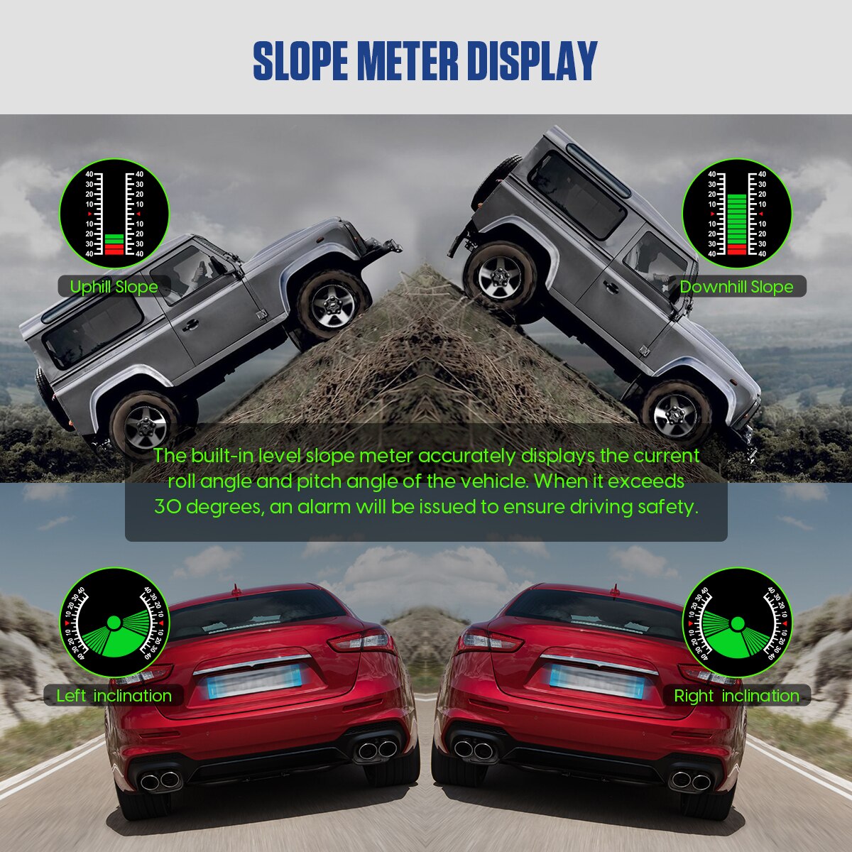 Mr cartool  m60 bilhastighedsmåler gps-hastighed hældningsmåler off-road bilhældning digital temperaturmåler automotive intelligent system