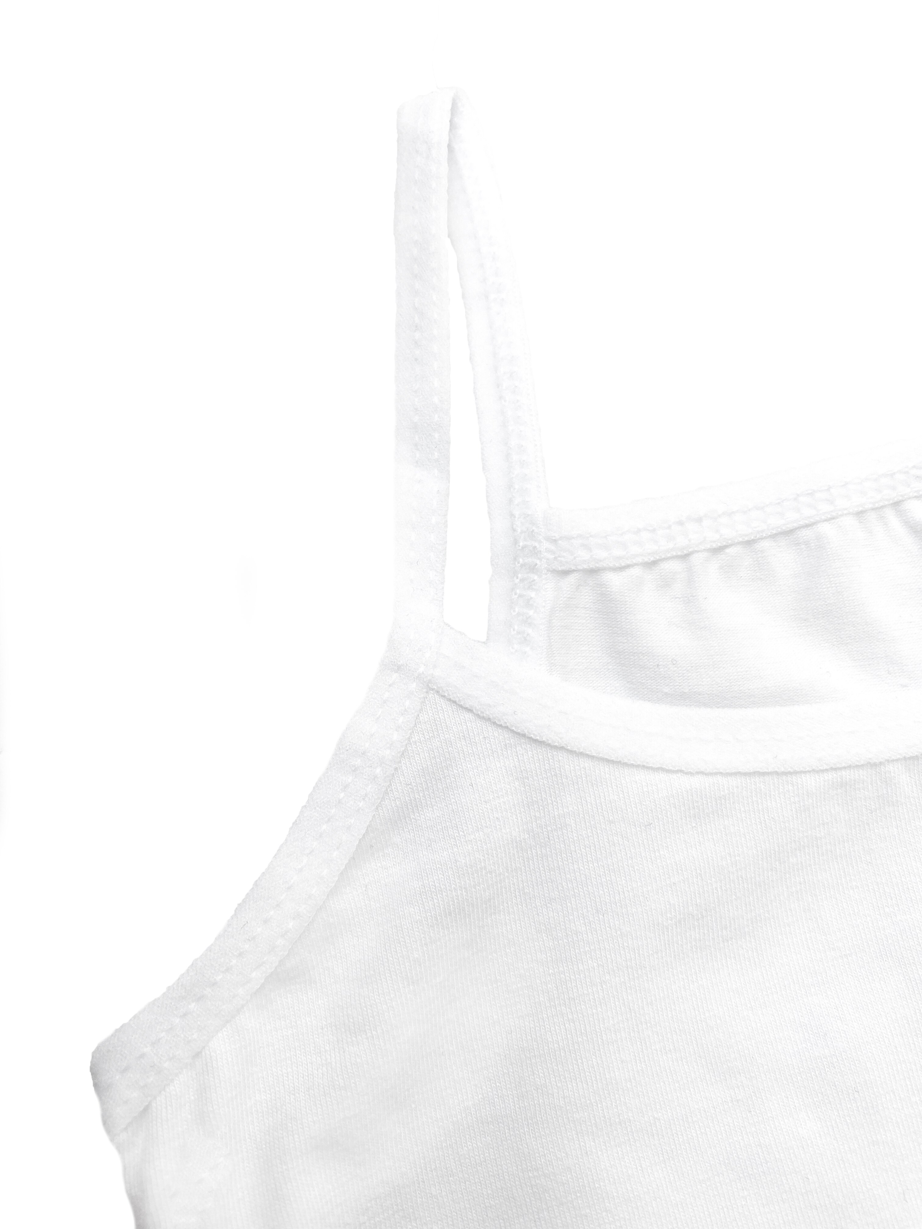 Lot De T-Shirts Sans Manches Pour Fille En Coton Stretch - Col Rond Respirant - Blanc Classique