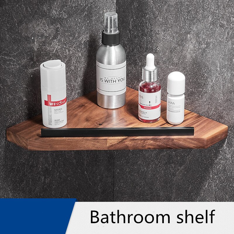 Juego de accesorios de baño, toallero negro de madera de nogal, soporte de papel higiénico, barra de toalla, gancho para Bata: shelf  1 layer