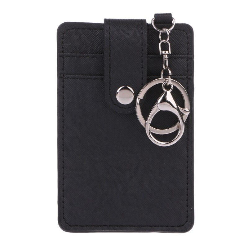 Unisex Colors Portable ID Card Holder Bus Cards Cover Case Office Work Key Chain Key ring Tool: BK