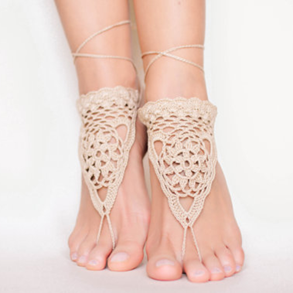 Sfit Strand Hochzeit Elfenbein Häkeln Hochzeit Barfuß Sandalen nackt Schuhe Fuß Schmuck Yoga Schuhe Strand Braut Fußkettchen
