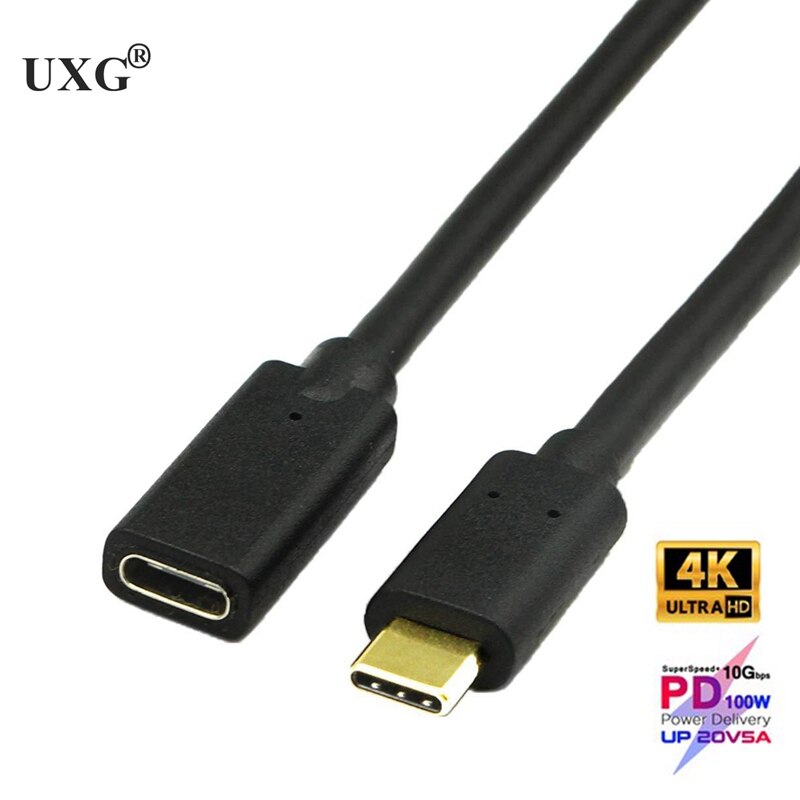 100W PD 5A typ C męski na żeński przedłużacz kabel 4K @ 60Hz USB-C USB3.1 Gen 2 10 gb/s przewód przedłużający dla Macbook Pro konsoli nintendo Switch: 1.8m / Straight
