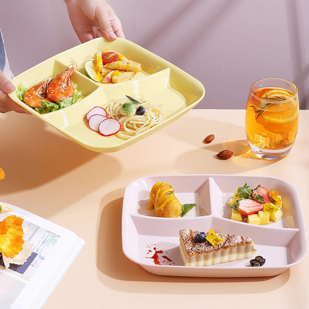 Safe Durable 3-grids Smooth Surface Divided Plate PP Divided Lunch Bowl Bright Color for Schools