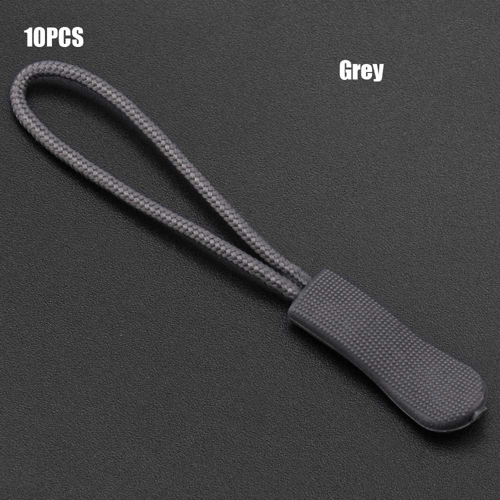 10PCS Zipper Pull Puller End Fit Rope Tag Fixer Zip Cord Tab Replacement Clip Broken Buckle Travel Bag for Sewing Clothes: Grey