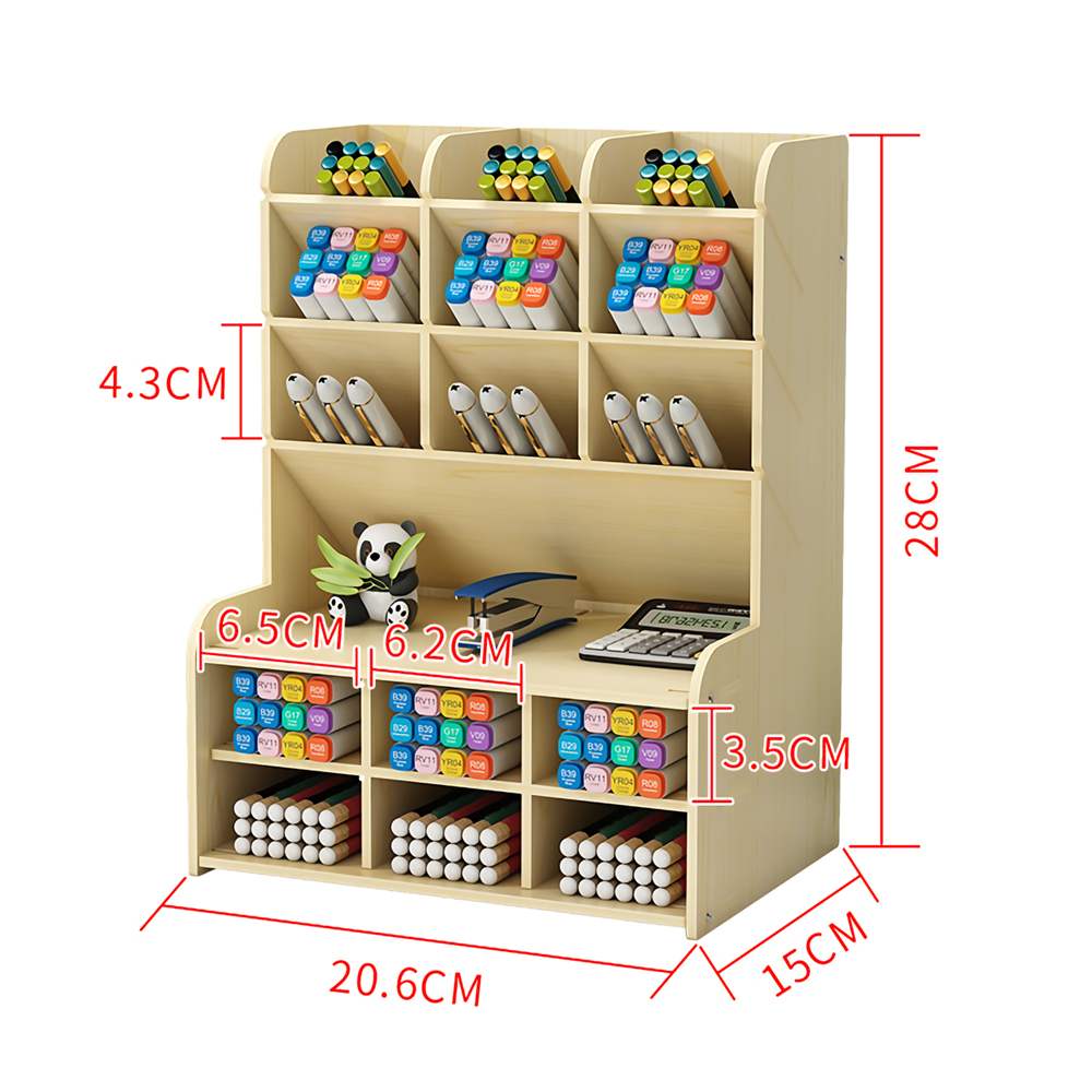 Multi-function Wooden Desktop Pen Holder Office School Stationery Storage Stand Case Desk Pen Pencil Organizer: A