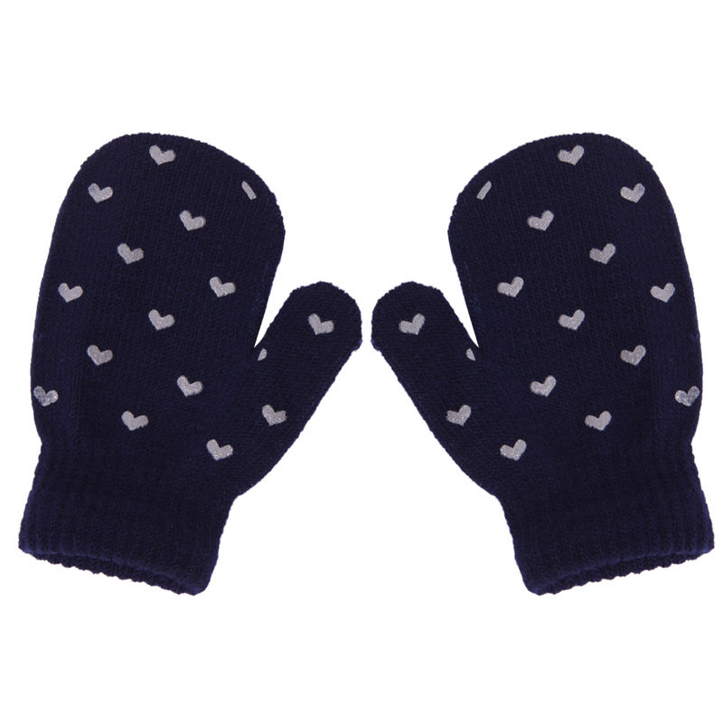 White, Blue, Gray Kids Dot Star Heart Pattern Mittens Boys Girls Soft Knitting Warm Gloves: BlueHeart