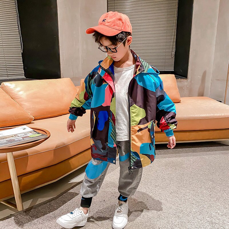 Menino camuflagem padrão casaco esporte primavera outono ao ar livre outerwear blusão crianças camo jaqueta para crianças com capuz meninos casaco topo