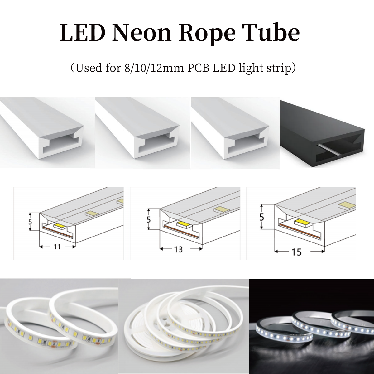 Tubo de cuerda de neón LED T0511/0513/0515, tira de luz Led flexible 5050, manguera de silicona de Gel de sílice para luces PCB WS2812 WS2815 de 8/10/12mm