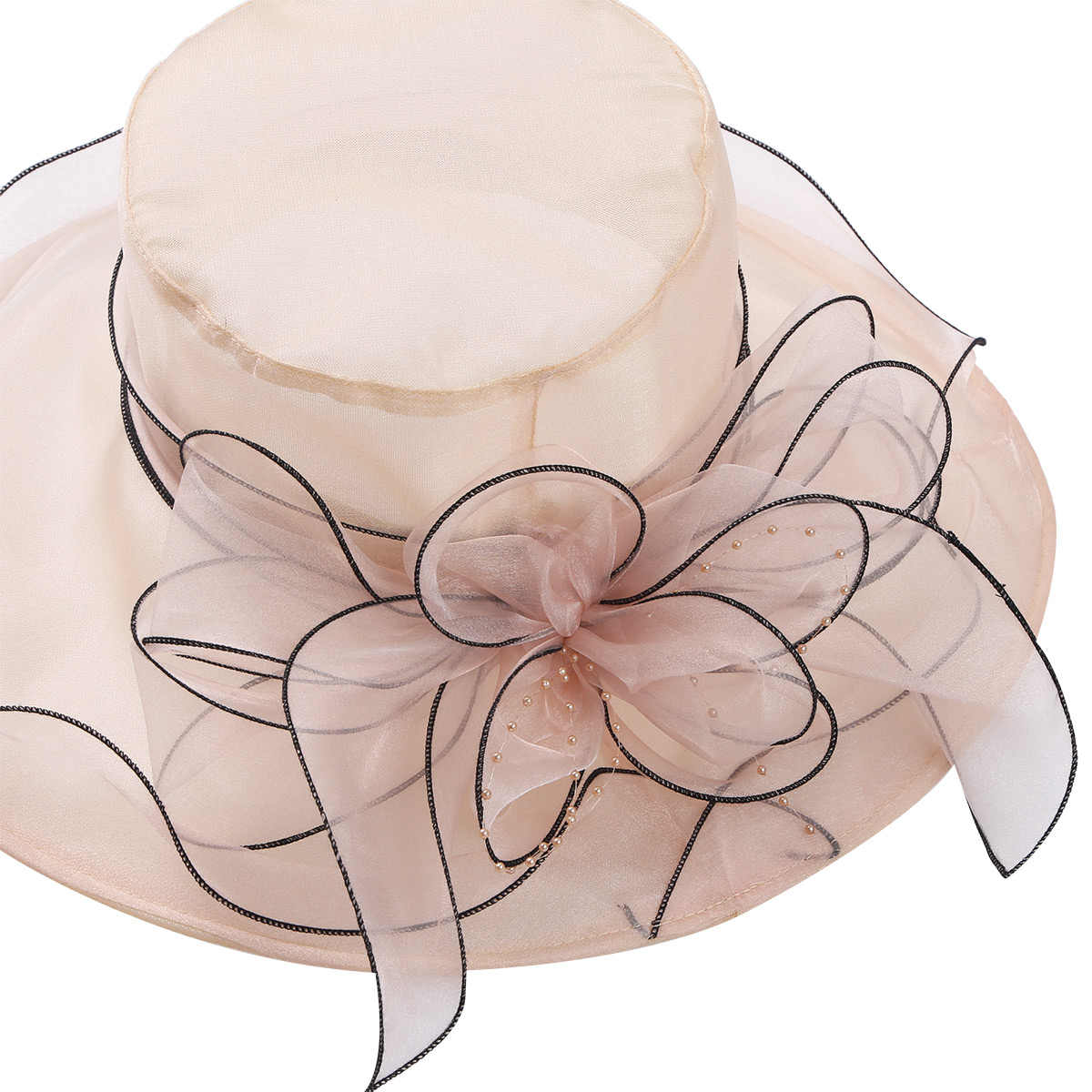 Womens Ruffles Wide Brim Top Flower Organza Kentucky Derby Church Cap Party Wedding Hat Big Summer Sun Hat