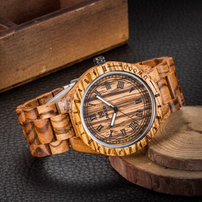 Uwood Eco Friendly Sandal Wood Watch Japan Quartz Movement Waterproof Wooden Wrist Watches for Men: zebra sandalwood