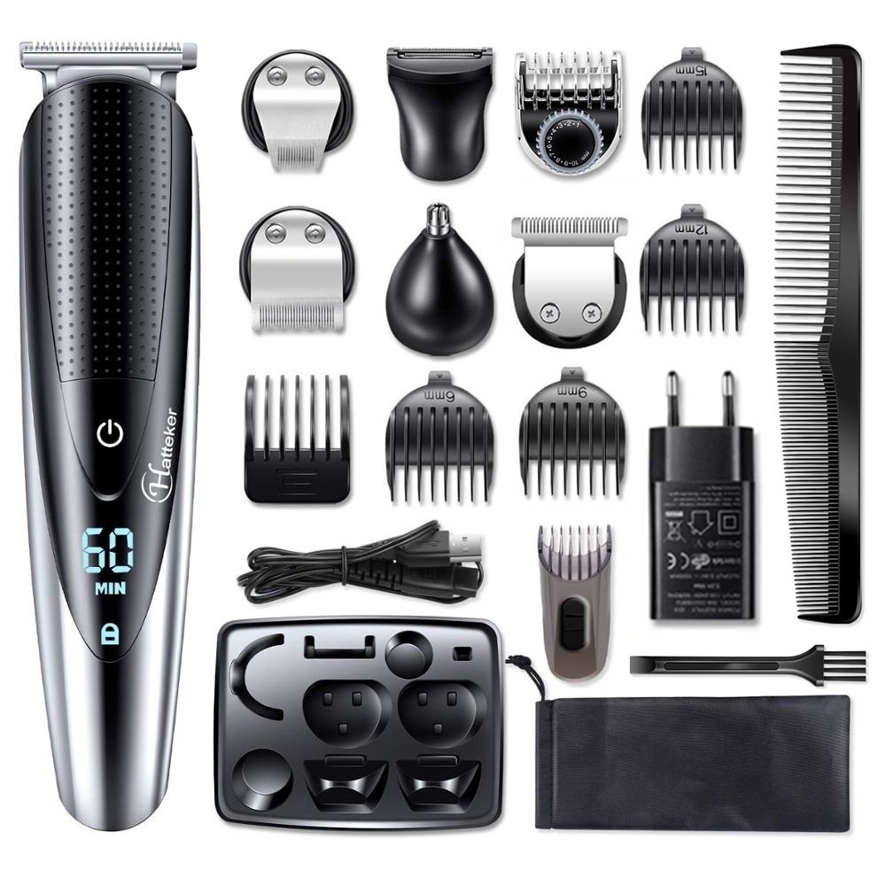 Juego de maquinilla para cortar cabello seco y mojado, cortador de barba, cortador de pelo, máquina de corte de pelo eléctrica recargable, 17 piezas